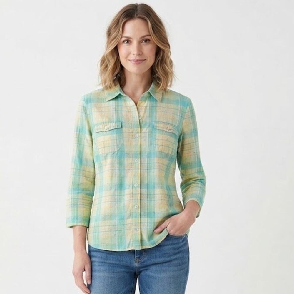 Christopher & Banks Women's Plaid Shirt Top Fall Layering Cotton Medium